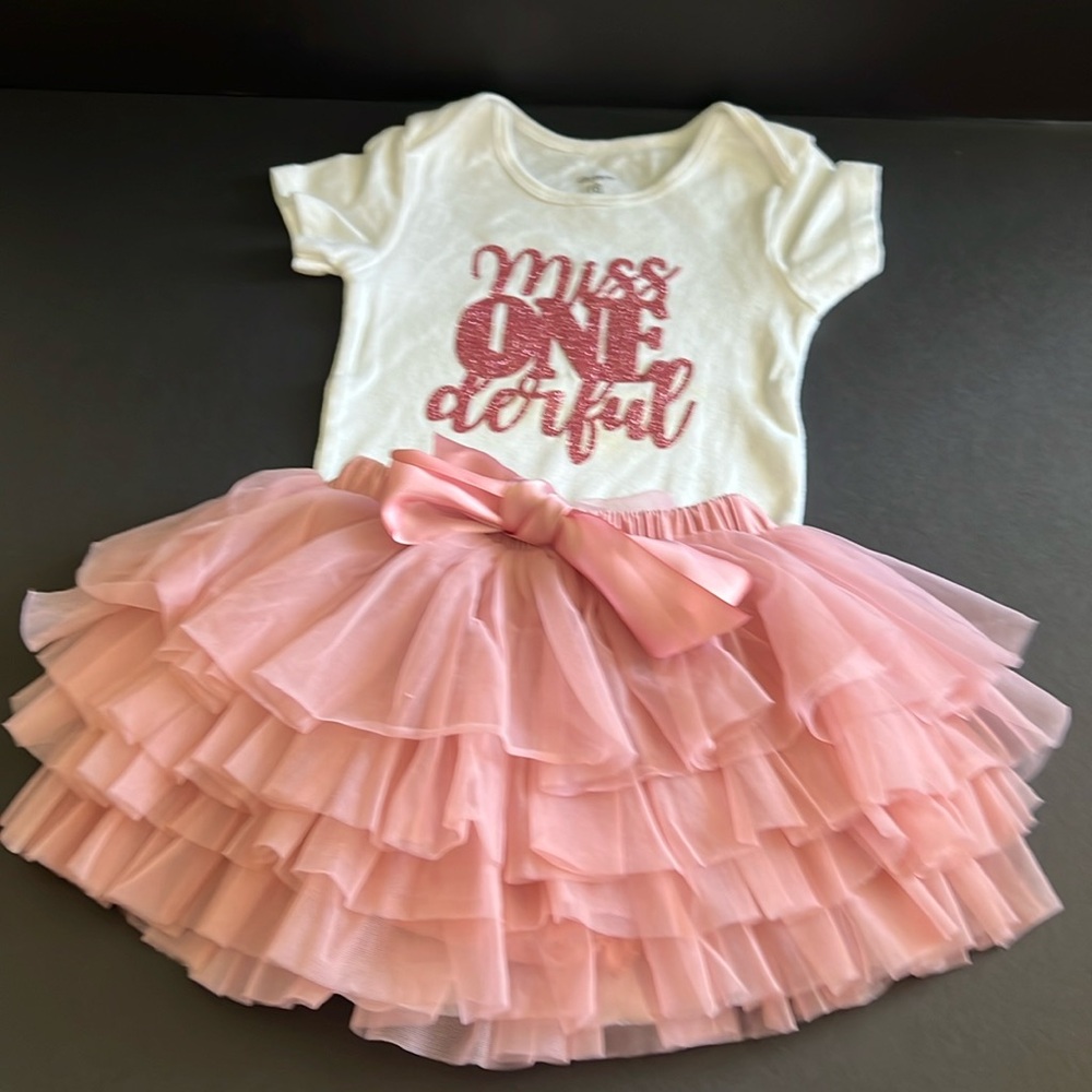 Carters Onesie with transfer Miss One fertilizer! Tutu bottom with panties Large